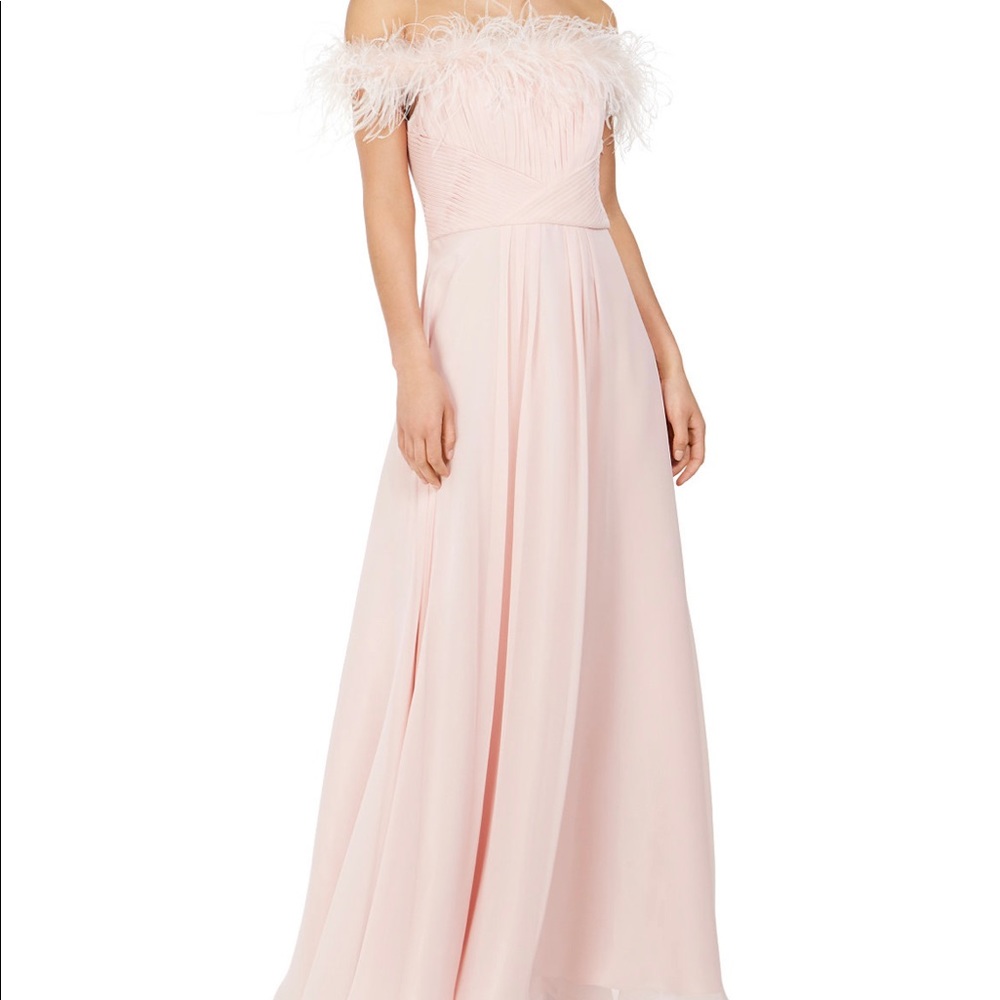 Eliza J Off-The-Shoulder Faux-
Feather Gown